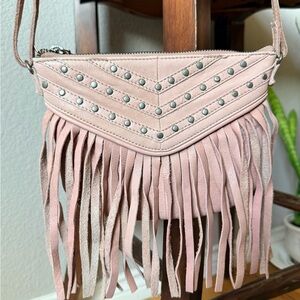 Fringed Studded Day & Mood Crossbody Bag - Pink